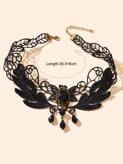 Black Hollow Collar Gothic Leaf Tattoo Lace Choker Costume Party Vintage Jewelry - UrbanNest Co