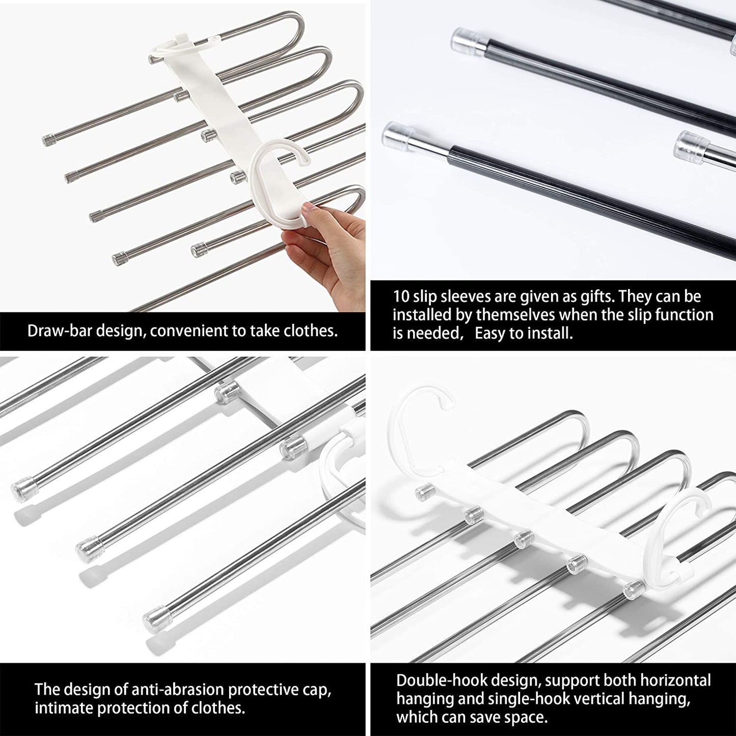 NNEDSZ 2 Pack Adjustable Multi - Layer 5 in 1 Pants Hanger for Wardrobe and Home Storage (White) - UrbanNest Co