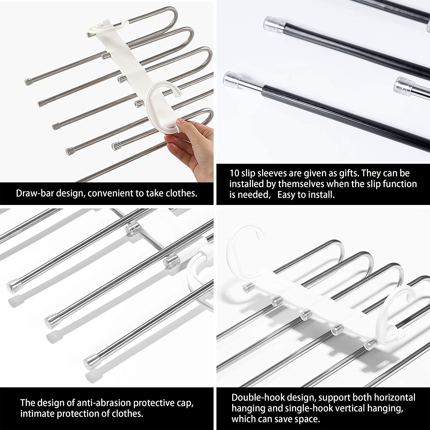 NNEDSZ 2 Pack Adjustable Multi - Layer 5 in 1 Pants Hanger for Wardrobe and Home Storage (White) - UrbanNest Co