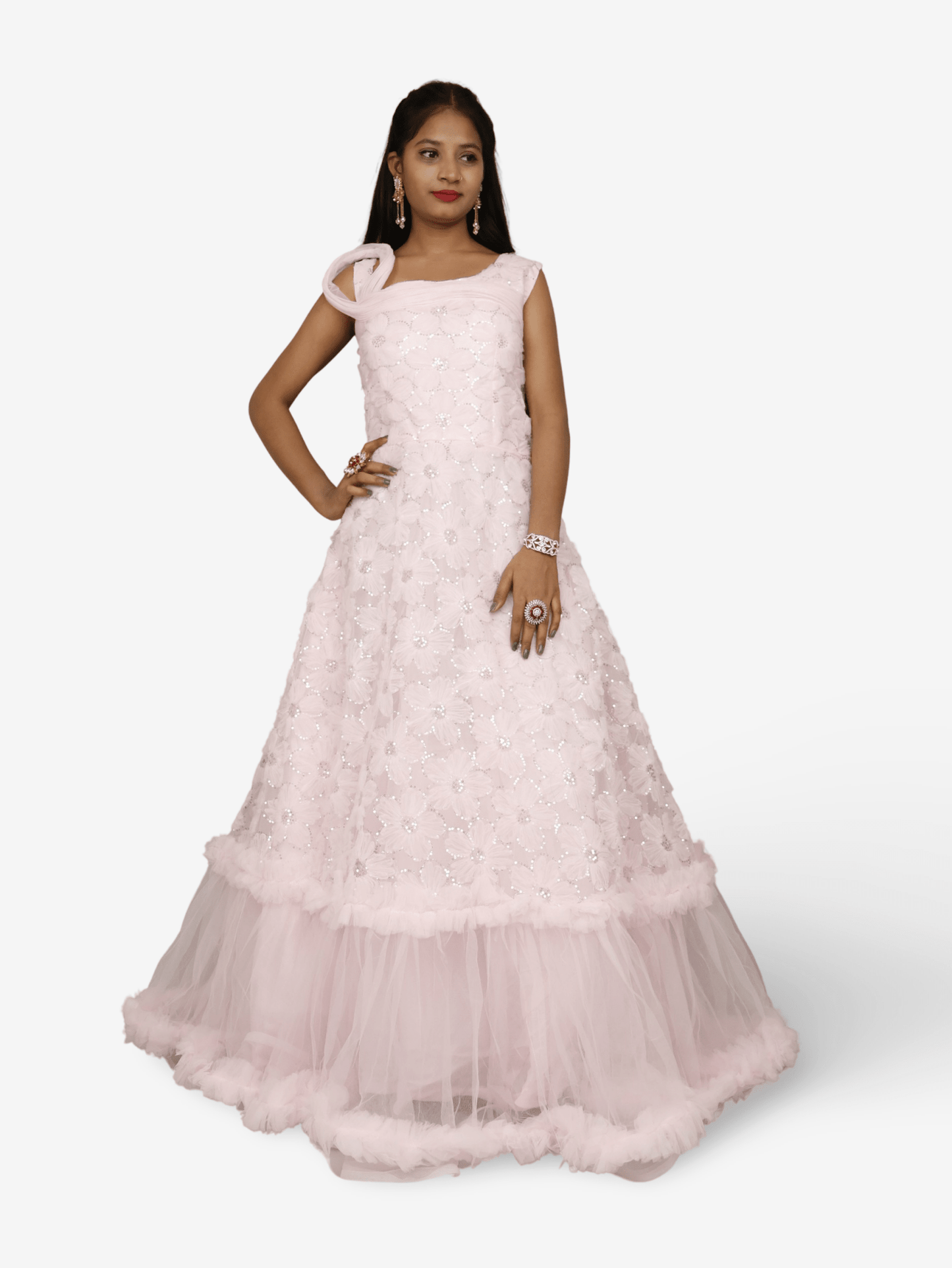 Pink Net Fabric Gown with Sequin Work by Shreekama - UrbanNest Co