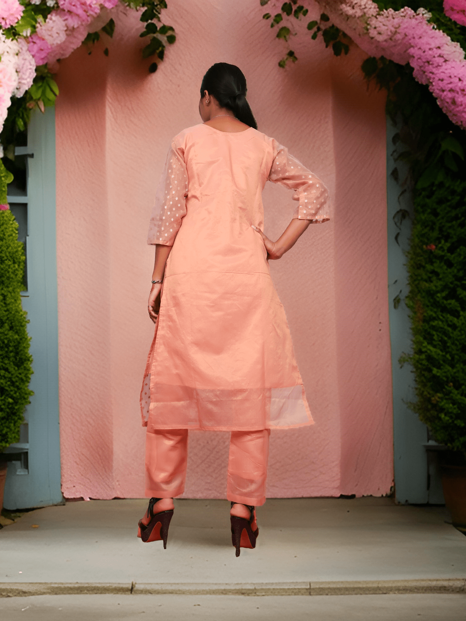 Silk Embroidered Straight Kurti with Pant and Dupatta - UrbanNest Co