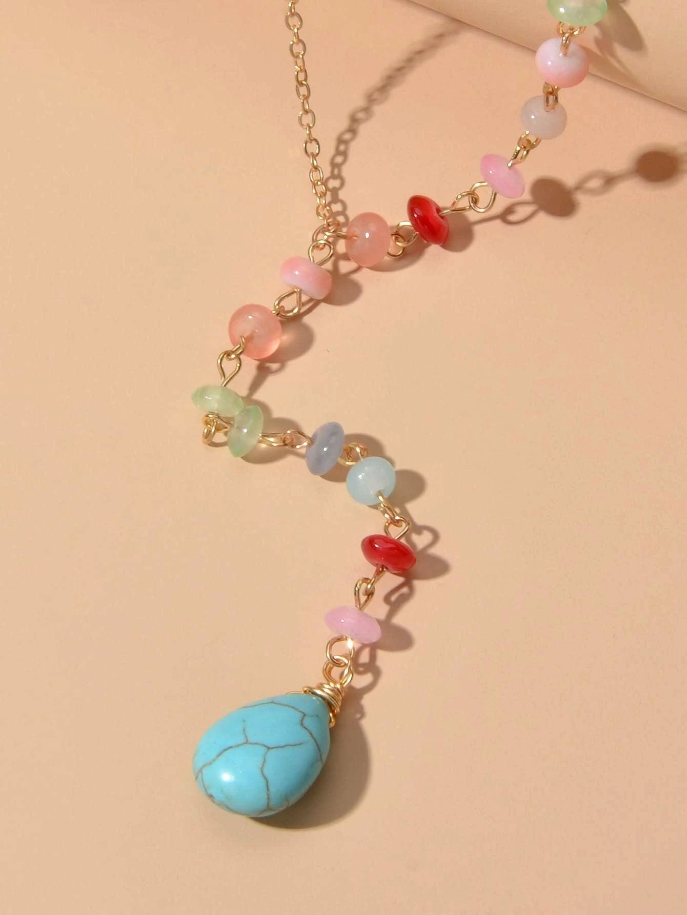 Boho Chic Handmade Colorful Beads Turquoise Water Drop Pendant Necklace Collar - UrbanNest Co