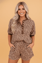 Leopard Ribbed Tee & Elastic Waist Shorts Set - UrbanNest Co