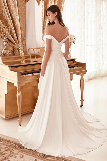 Draped Off The Shoulder Bridal Gown With Overskirt - UrbanNest Co