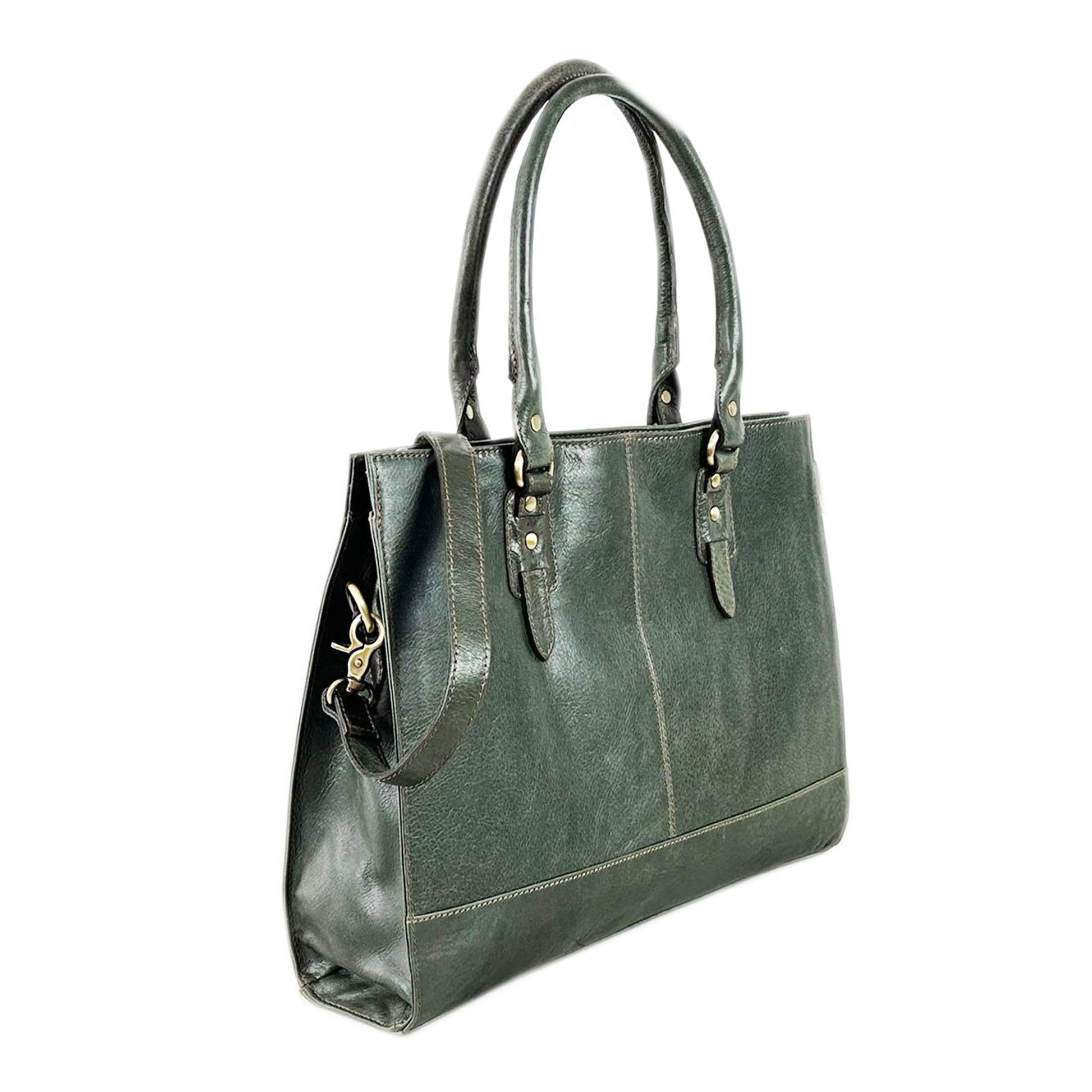 The Signature 17" Leather Laptop Bag, Olive Green - UrbanNest Co