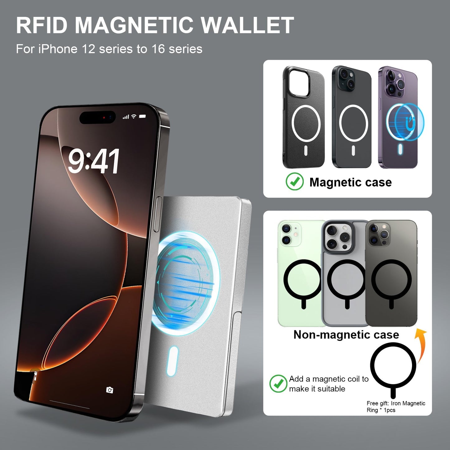 RFID Blocking Wallet Minimalist Slim Card Holder for Magsafe with Adjustable Stand, Metal Pop Up Magnetic Wallet for Men TOYFID - UrbanNest Co