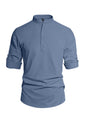 Men's Cotton Linen Henley Collar Solid Color Lightweight Long Sleeve Button - Down Shirt - UrbanNest Co