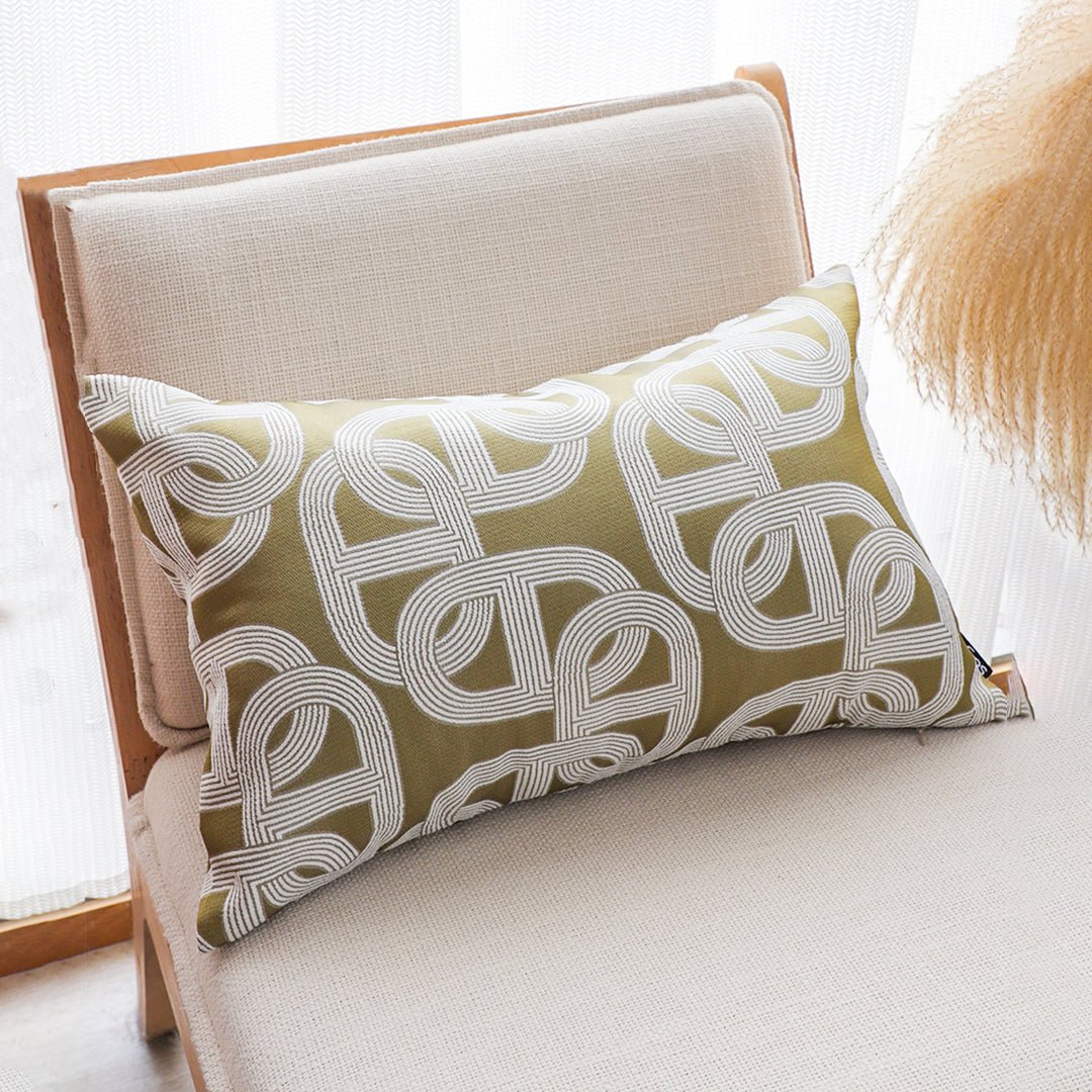 SOGA 35cm Artistic Olive Green White Geometric Pattern Throw Pillow - UrbanNest Co