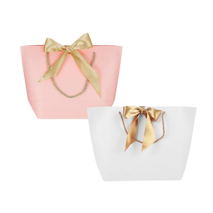 50PCS Paper Gift Bags with Ribbon Bow Handle 14x7x15cm White or Pink - UrbanNest Co