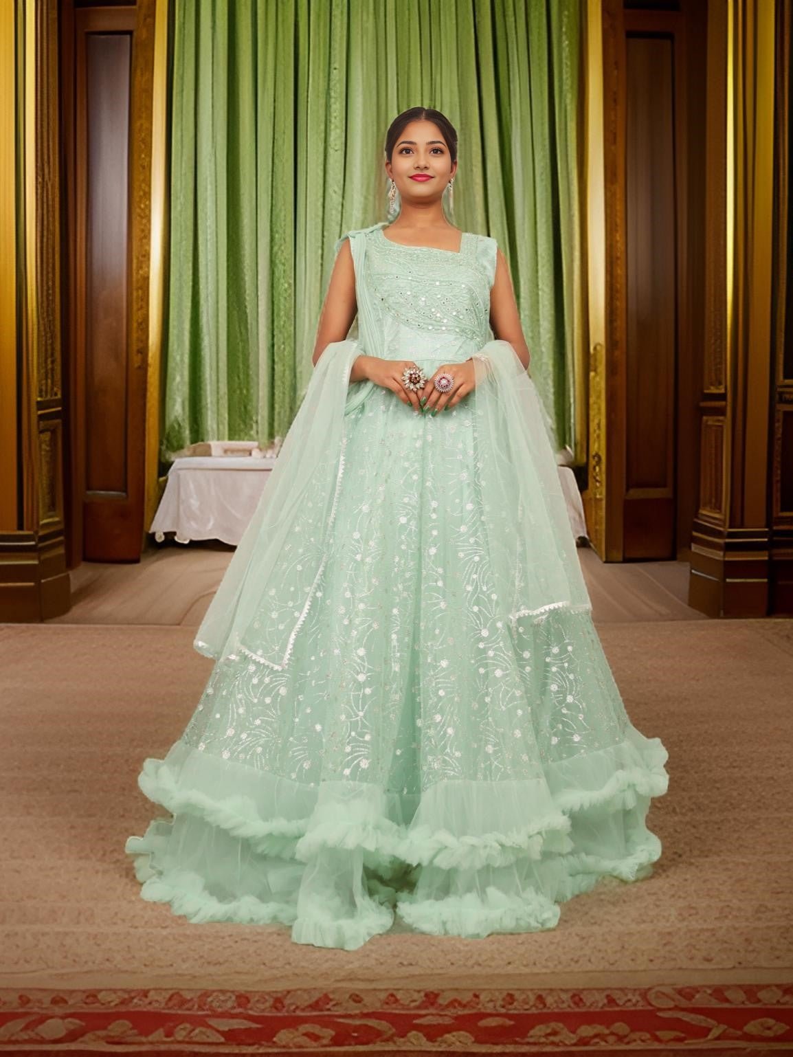 Gown with Mirror & Cut Dana Work by Shreekama - UrbanNest Co