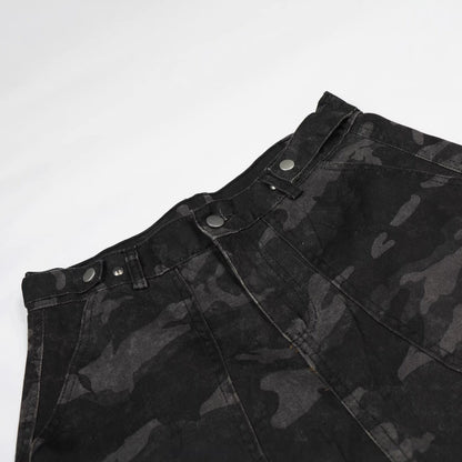 Jia Yiku 2026 American High Street camouflage workwear denim capri Pants RO Trendy Loose wide - leg midpants - UrbanNest Co