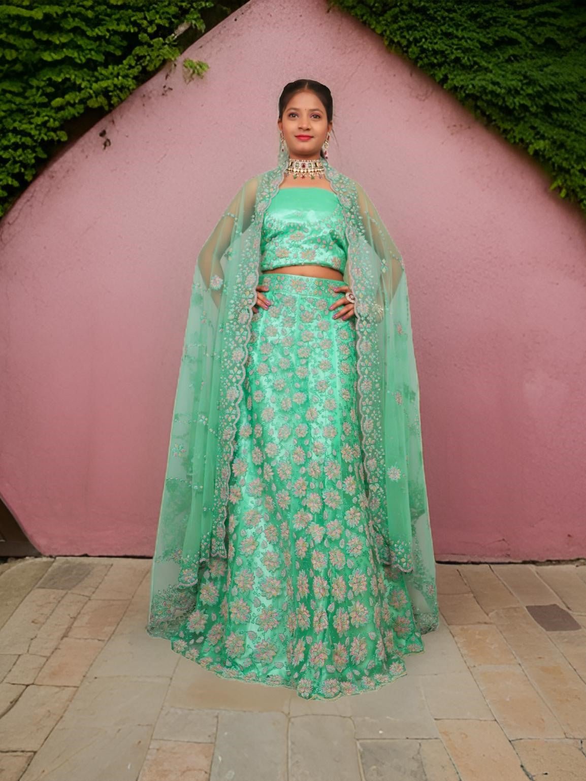 Semi - Stitched Lehenga with Soft Net Fabric & Multi beads work by Shreekama - UrbanNest Co
