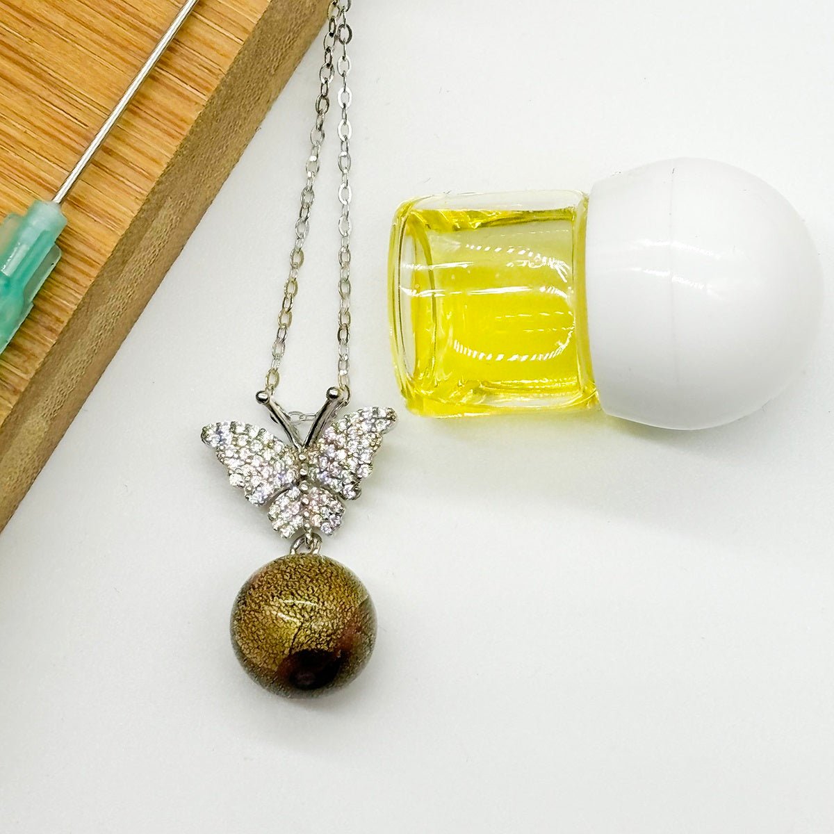 Sterling Silver Diamond Butterfly Aroma Necklace - Starry Night | Energy & Healing | Diffuse on the go - UrbanNest Co