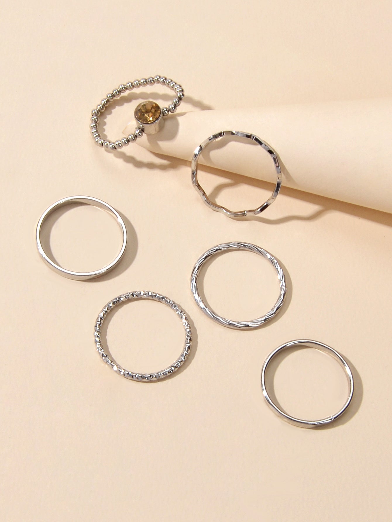 Stackable 6 pcs Rhinestone Decor Silver Finger Ring set Multiple Rings Bulk Pack - UrbanNest Co