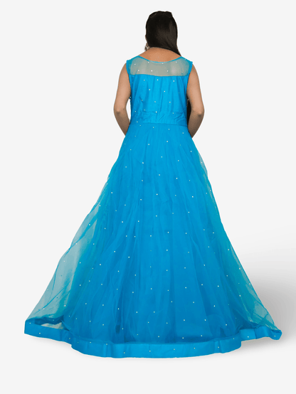 Net Fabric Gown with Mirror & Pearls by Shreekama - UrbanNest Co