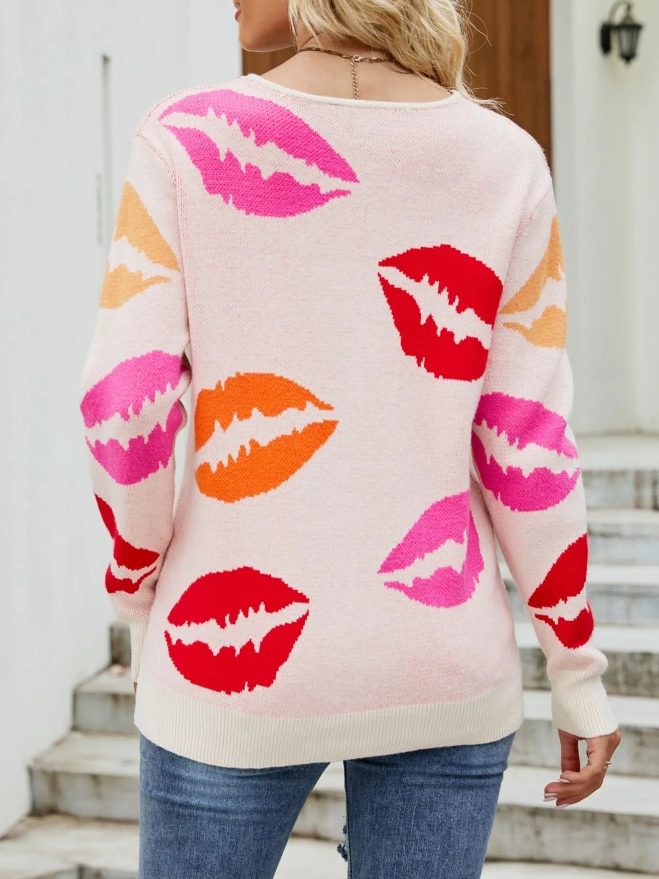 Colorful Lips V - Neck Sweater - UrbanNest Co