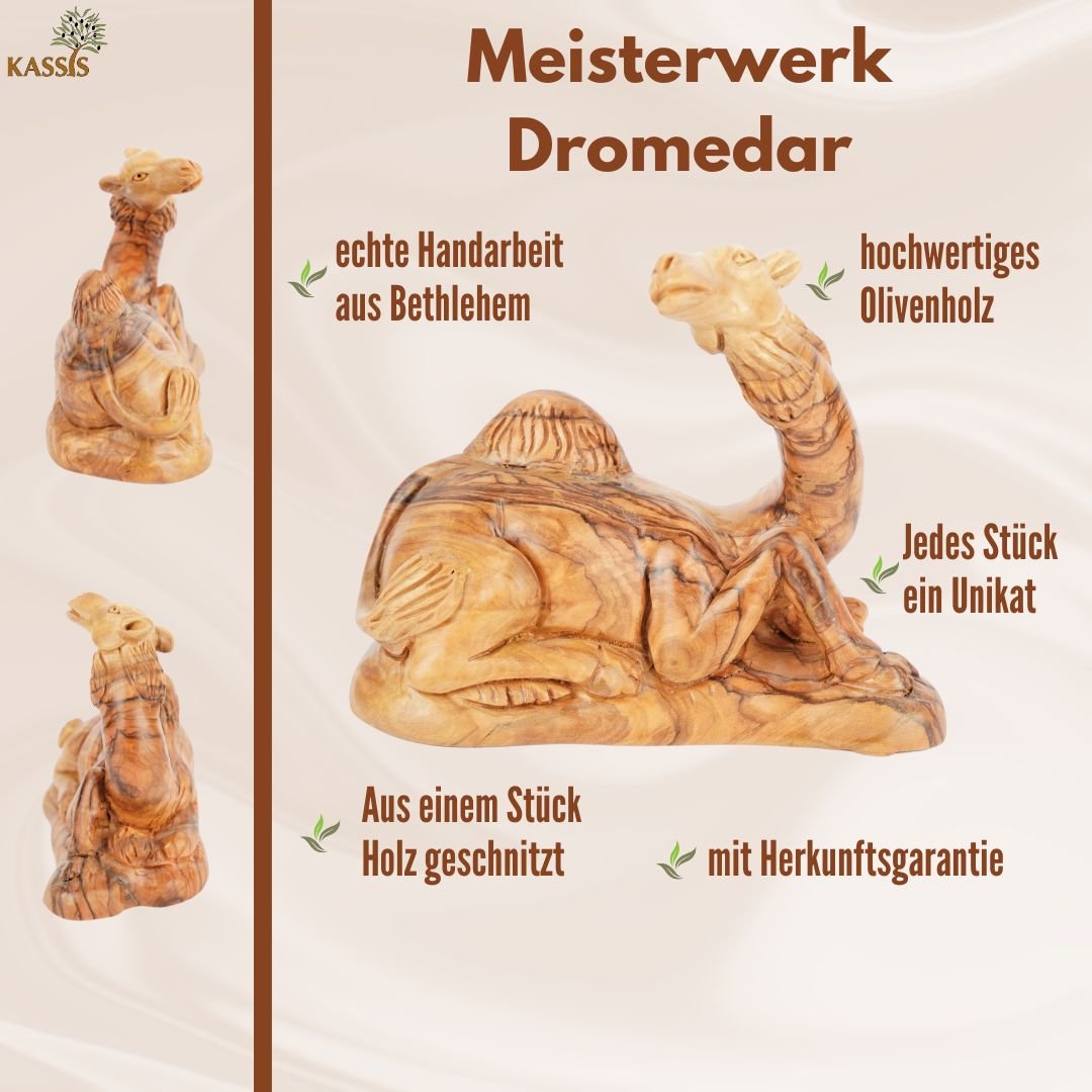 Handgeschnitztes Dromedar aus Olivenholz – Kunstvolle Krippenfigur aus Bethlehem (11,5 cm) - UrbanNest Co