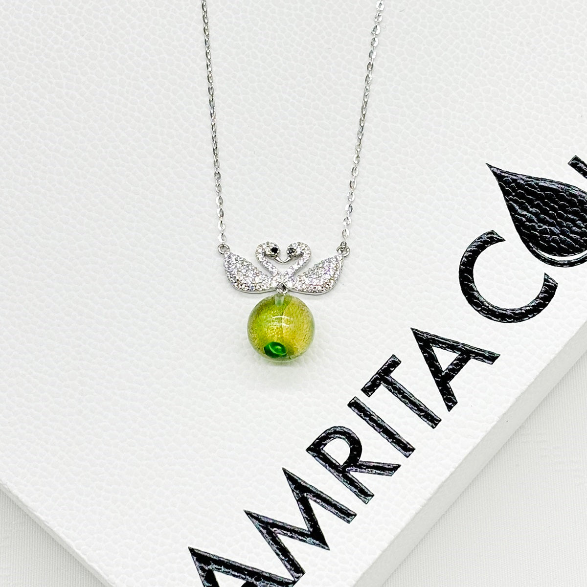 Sterling Silver Twin Swan Aroma Necklace - Gold Green | Energy & Healing | Diffuse on the go - UrbanNest Co