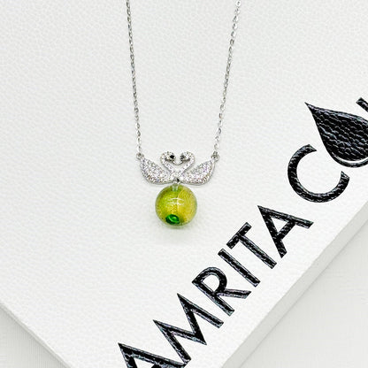 Sterling Silver Twin Swan Aroma Necklace - Gold Green | Energy & Healing | Diffuse on the go - UrbanNest Co