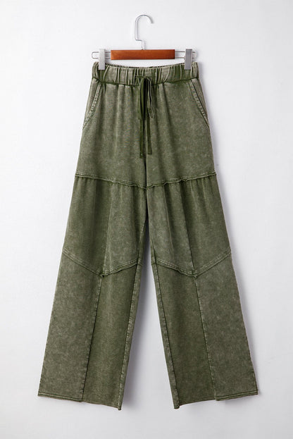 Mineral Wash Patchwork Tiered Wide Leg Pants - UrbanNest Co