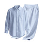 Linen solid color lapel buckle casual long sleeved pants men's suit - UrbanNest Co