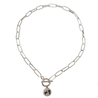 Female Thick Silver Chain Circle Bar Ball Pendant Necklace Punk Women Collar - UrbanNest Co