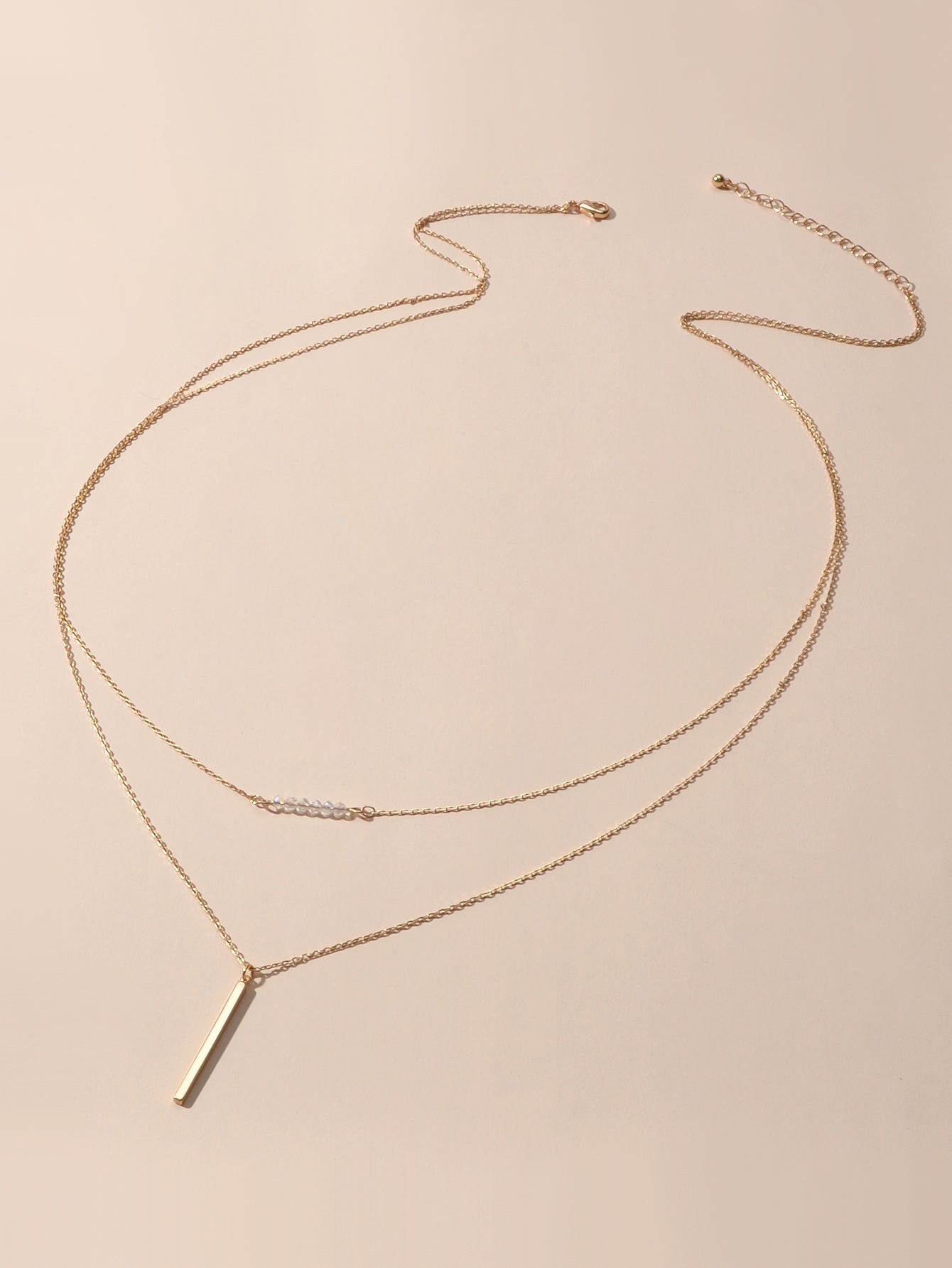 Feelontop Beads Decor Gold Silver Double layer Chain Bar Charm Necklace Jewelry - UrbanNest Co