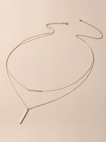 Feelontop Beads Decor Gold Silver Double layer Chain Bar Charm Necklace Jewelry - UrbanNest Co