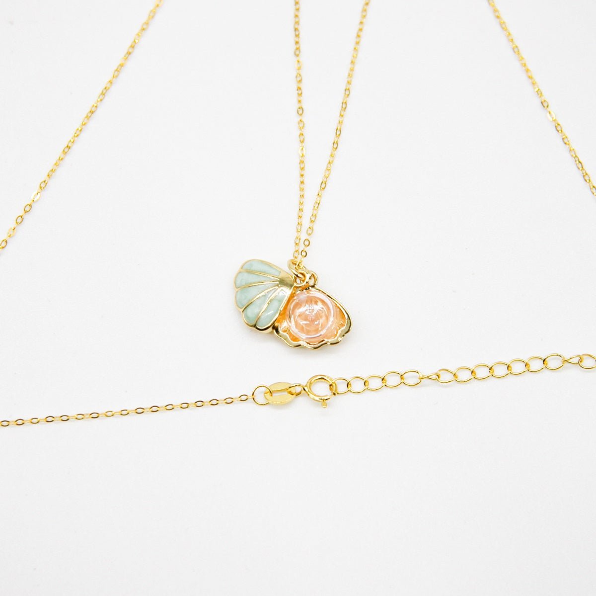Green Shell Murano Aroma Necklace - Paradise Peach | Energy & Healing | Diffuse on the go | Sterling Silver Gift - UrbanNest Co
