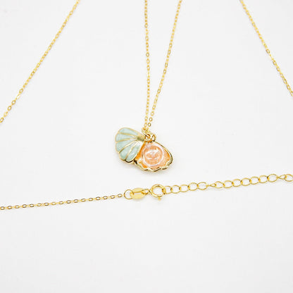 Green Shell Murano Aroma Necklace - Paradise Peach | Energy & Healing | Diffuse on the go | Sterling Silver Gift - UrbanNest Co