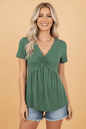 Solid Twist Knot V - Neck Short Sleeve Blouse - UrbanNest Co