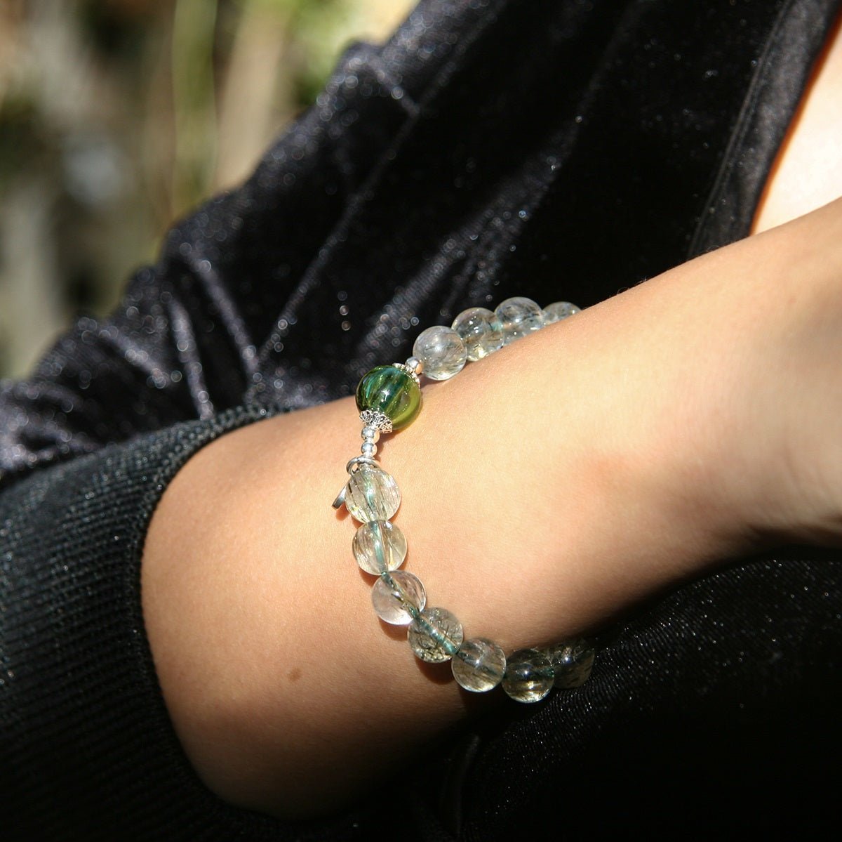 Sterling Silver Crystal Aroma Bracelet - Ghost Phantom Quartz | Energy & Healing | Diffuser Jewellery | Unique Gift - UrbanNest Co