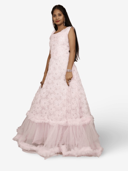 Pink Net Fabric Gown with Sequin Work by Shreekama - UrbanNest Co
