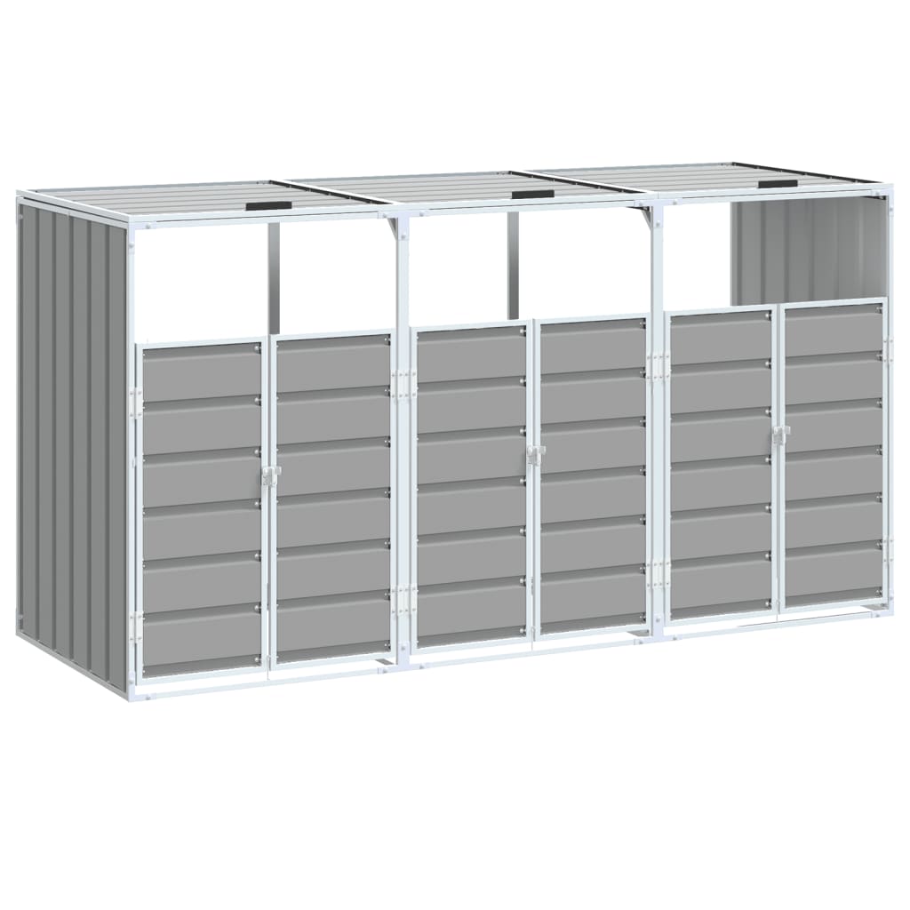 NNEVL Wheelie Bin Storage for Triple Bins Grey 216x81x115 cm Steel - UrbanNest Co