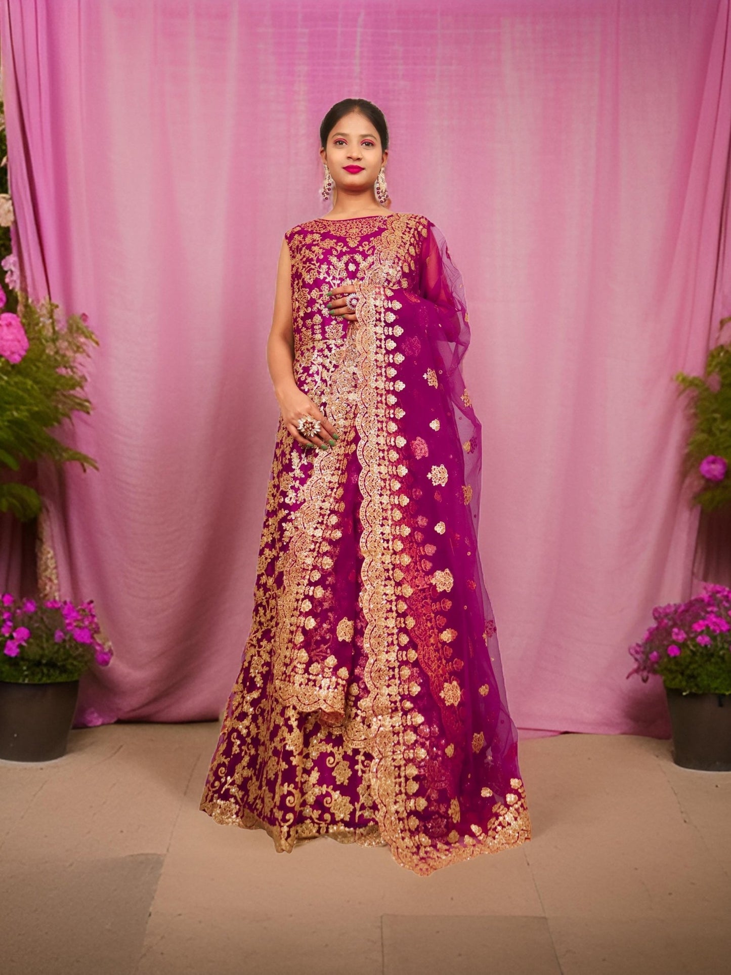 Gown with Shimmery Rubber & Beads Work by Shreekama - UrbanNest Co