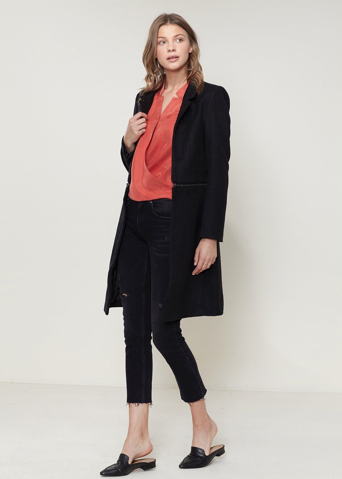 Women's Wool - blended Open Front Jacket In Black - UrbanNest Co