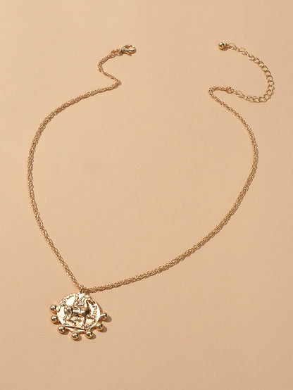 Gold Chain Carved Riding Horse Round Pendant Trendy Necklace Fashion Jewellery - UrbanNest Co