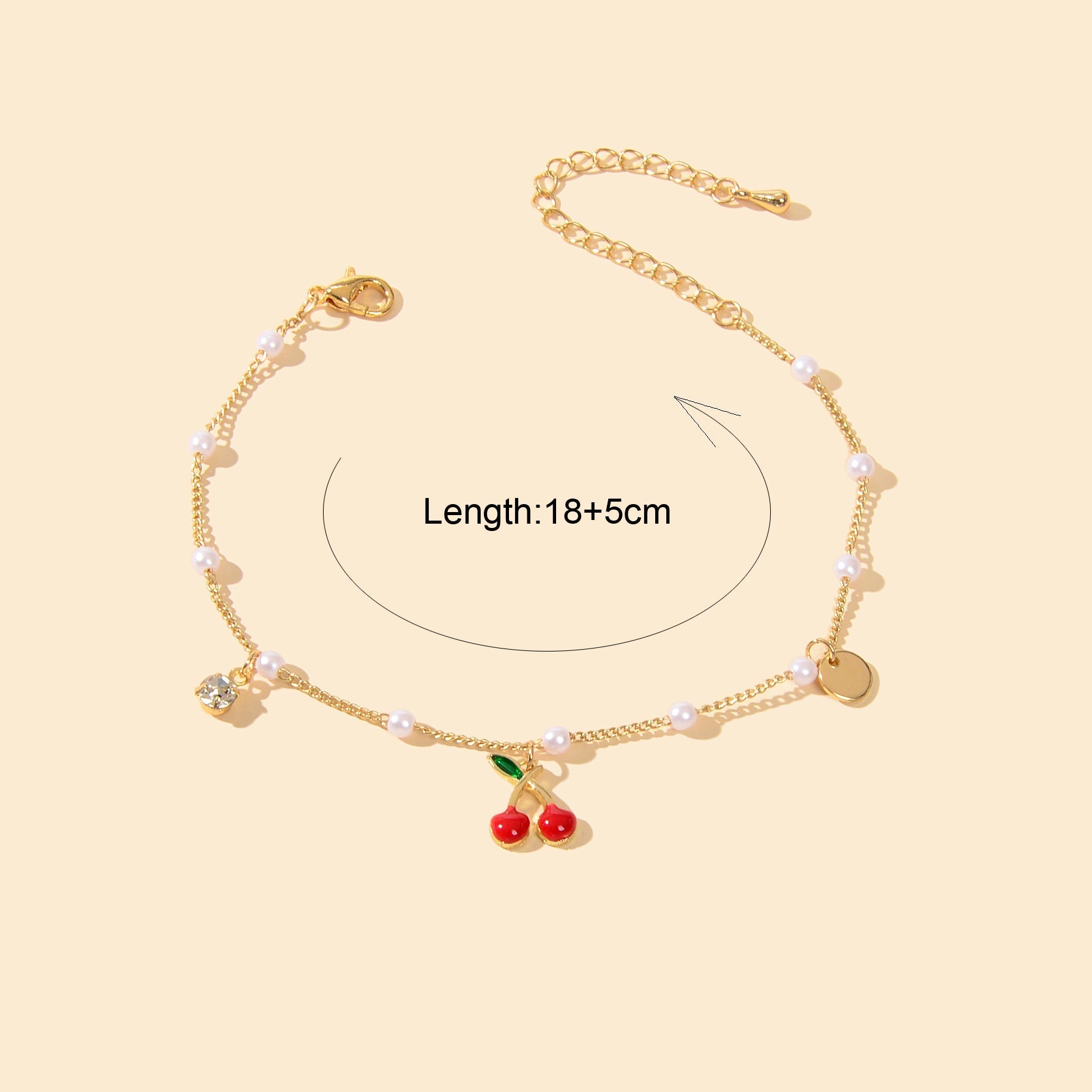Pearl Beads Disc Charm Gold Chain Red Cherry Charm Bracelet Women Dainty Gift - UrbanNest Co