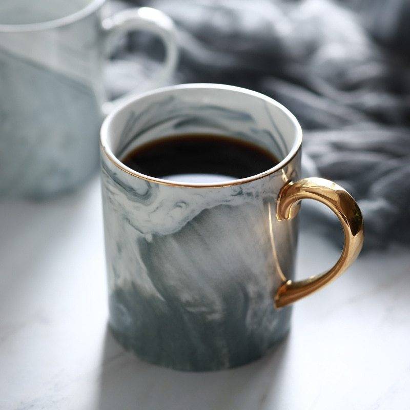 Creative Ceramic Mug With Marble Pattern And Gold Handle - UrbanNest Co