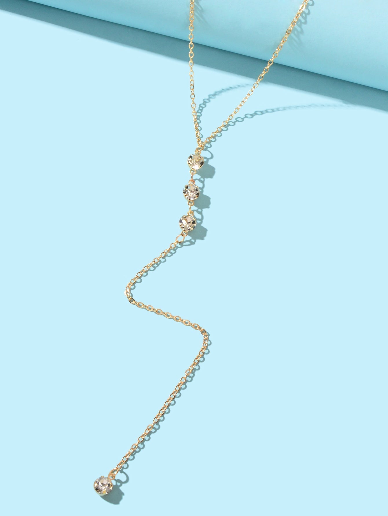 Trendy Double layer Gold Silver Chain Rhinestone Y Style Long Pendant Necklace - UrbanNest Co