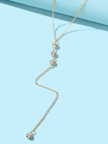 Trendy Double layer Gold Silver Chain Rhinestone Y Style Long Pendant Necklace - UrbanNest Co