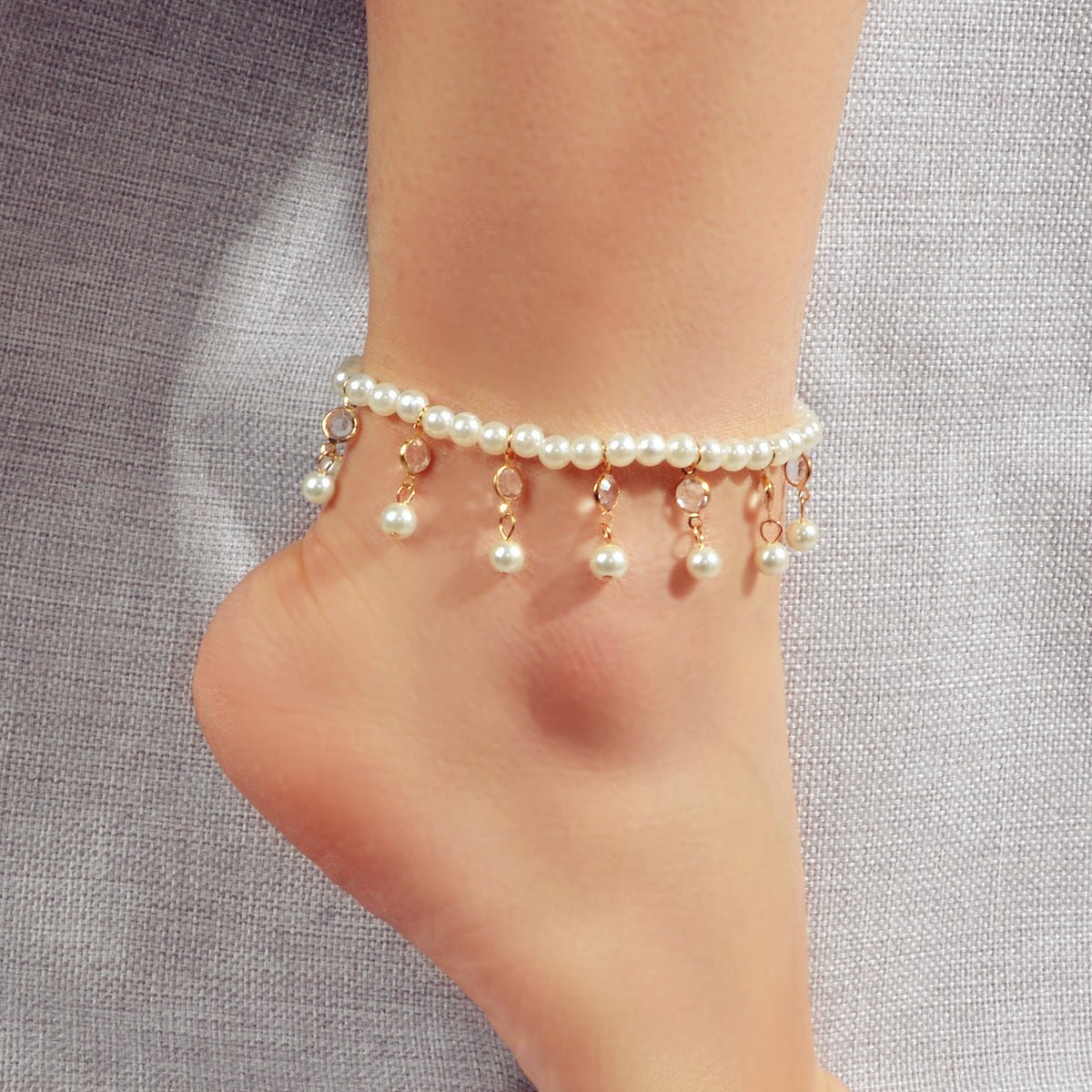 Feelontop Handmade Elastic Pearl Bead Anklet Barefoot Sandal Beach Bling Jewelry - UrbanNest Co