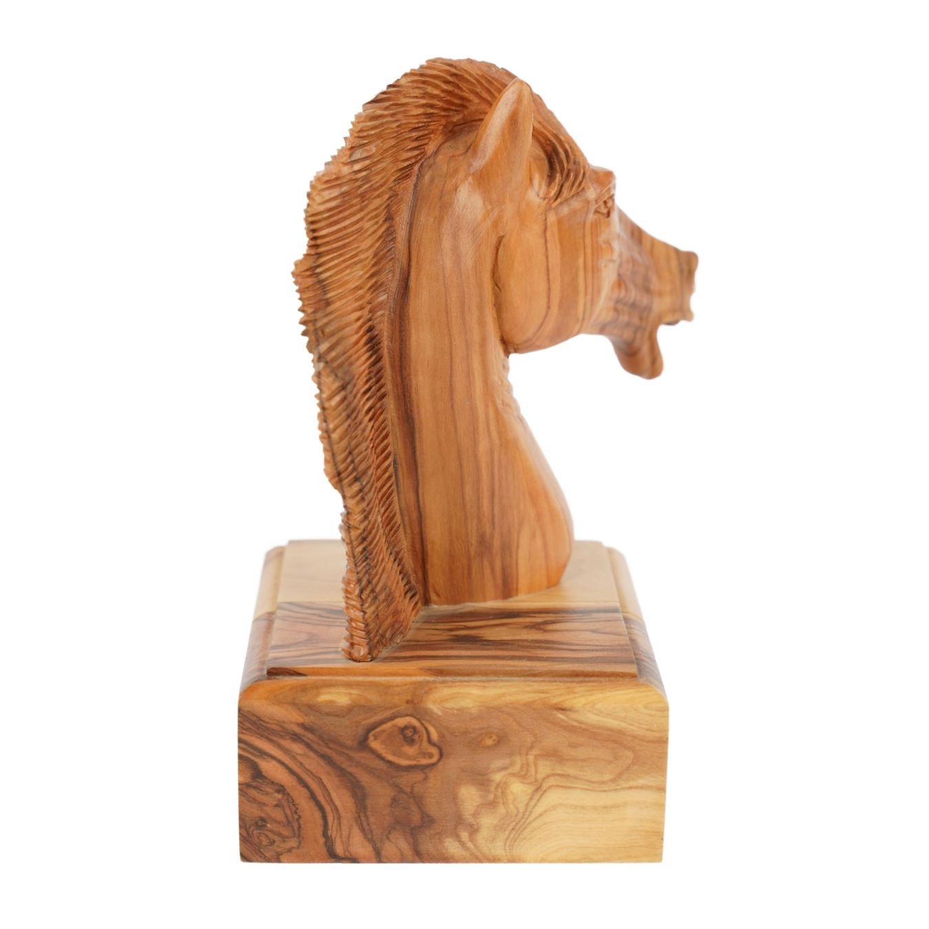 Handgeschnitzter Pferdekopf aus Olivenholz (klein) – Exklusive Holzskulptur aus Bethlehem (16 cm) - UrbanNest Co