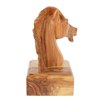 Handgeschnitzter Pferdekopf aus Olivenholz (klein) – Exklusive Holzskulptur aus Bethlehem (16 cm) - UrbanNest Co