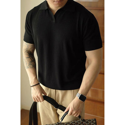 Knitted sweater, short - sleeved, men's slimming business POLO shirt, V - neck trendy T-shirt - UrbanNest Co