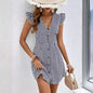 Summer V - neck Single - breasted Fly - sleeve Women's Shirt Dresses With - UrbanNest Co