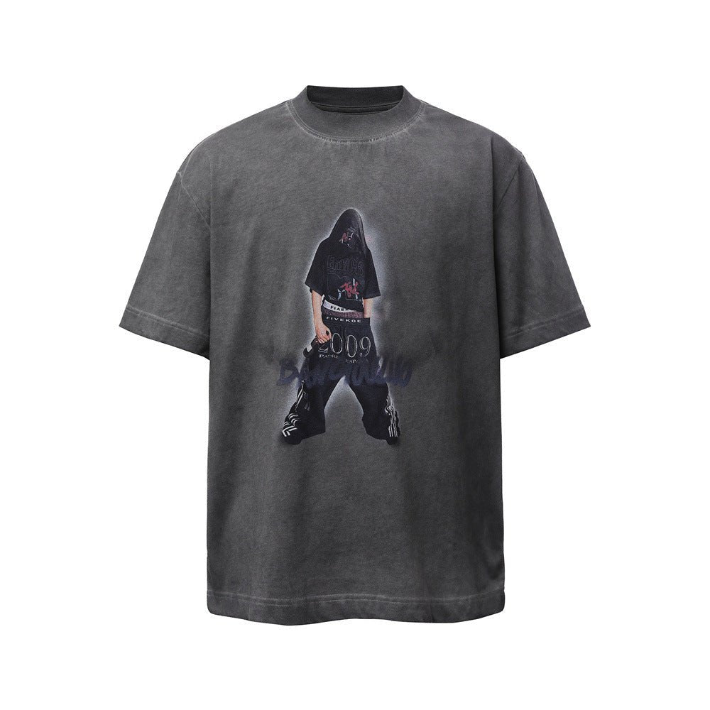 Rock and roll character print, worn and dirty short sleeves - UrbanNest Co