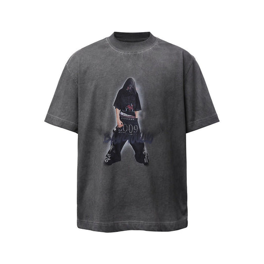 Rock and roll character print, worn and dirty short sleeves - UrbanNest Co