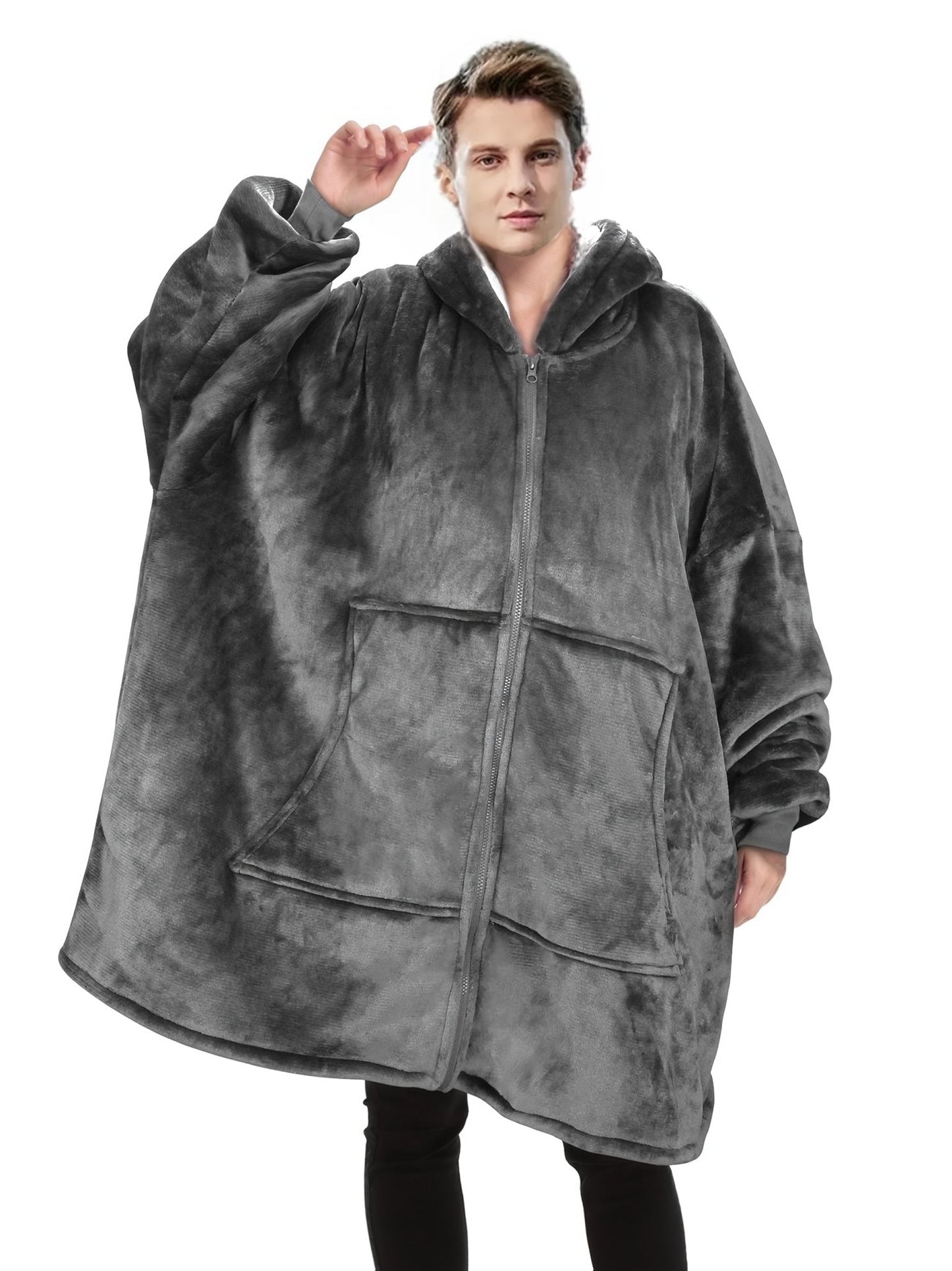 Men's Deep Gray Hooded Zip - Up Jacket - UrbanNest Co