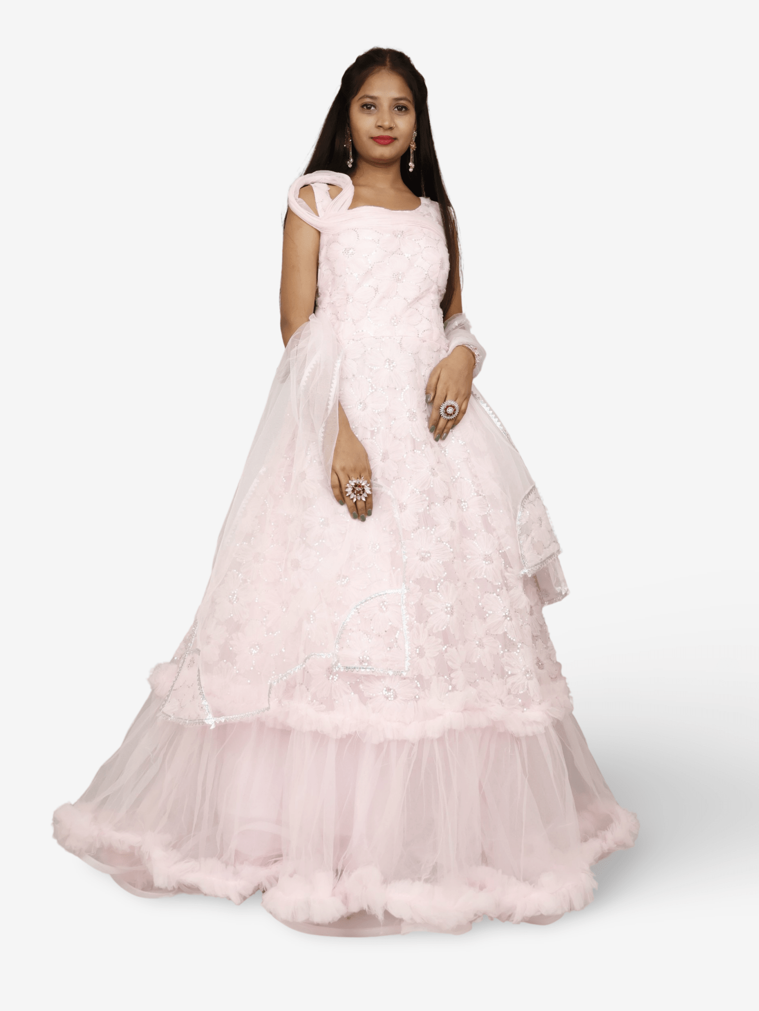 Pink Net Fabric Gown with Sequin Work by Shreekama - UrbanNest Co